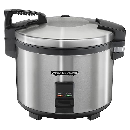 Proctor Silex Commercial 37560R Rice Cooker/Warmer, 60 Cups Cooked Rice Capacity, Nonstick Inner Pot, Hinged Lid, Stainless Steel Housing, Conforms to NSF