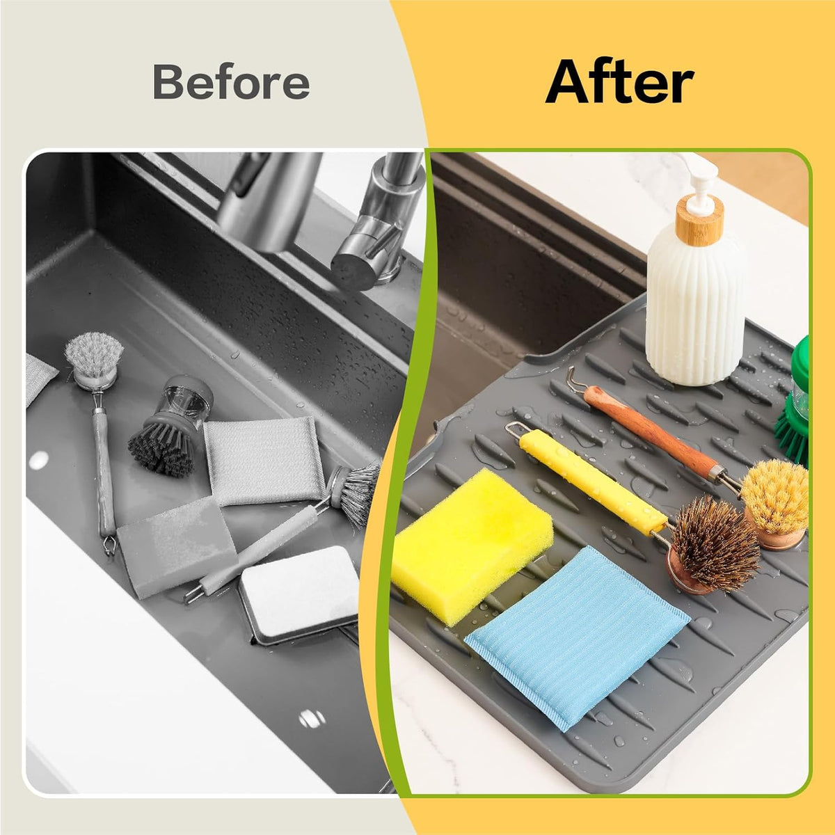 CHIKILLA Silicone Dish Drying Mat for Kitchen Counter, Fast Drainage Design for Vegetables Fruits, Heat Resistant, Non-Slip , Dishwasher Safe – 15.7x13 inch Urban Gray