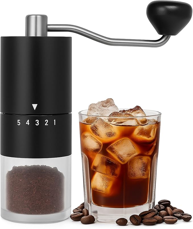 Manual Coffee Grinder With Ceramics Burr For Espresso,French Press,5 Adjustable Settings,Hand Maker with Built-In Burr,For Home Use and Camping Travel,Coffee Bean Grinders With Hand Crank (Black)