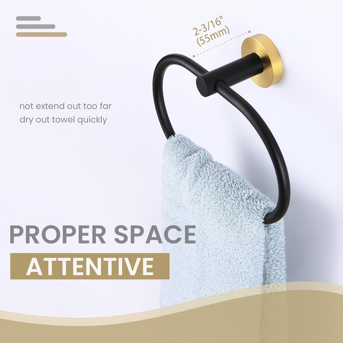 Suyar Towel Ring, Stainless Steel Hand Towel Holder for Bathroom Wall, Oval Shape, Gold and Black