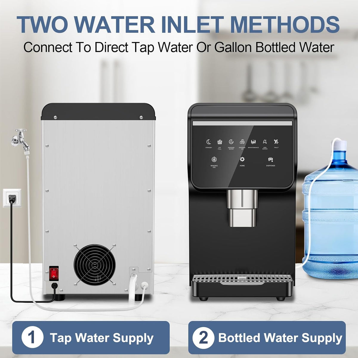 3-in-1 Nugget Ice Maker with Ice & Water Dispenser - 90Lbs/24H Pellet Chewable Ice, Self-Cleaning Countertop Stainless Steel Ice Machine for Commercial, Office, Kitchen, Party (Quiet Operation)