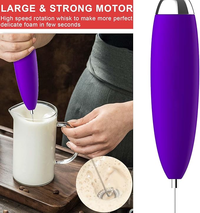 Frother Handheld for Coffee, Milk Frother Upgraded Matcha Whisk Drink Mixer Electric Mini Whisk Hand Mini Foamer Coffee Mixer for Lattes Cappuccino Frappe Matcha Hot Chocolate, Violet