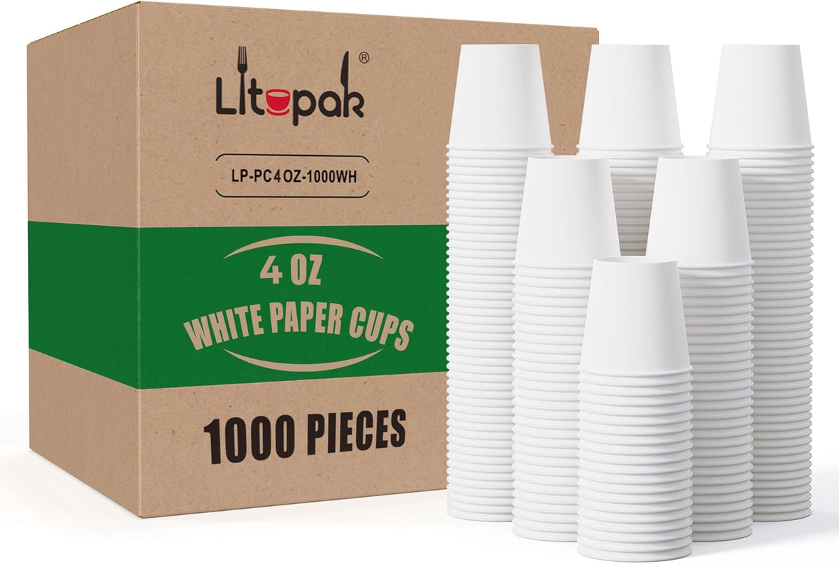 LITOPAK 1000 pack 4 oz Disposable Paper Coffee Cups, Small White Paper Coffee Cups for Office, Home, Party, and Events