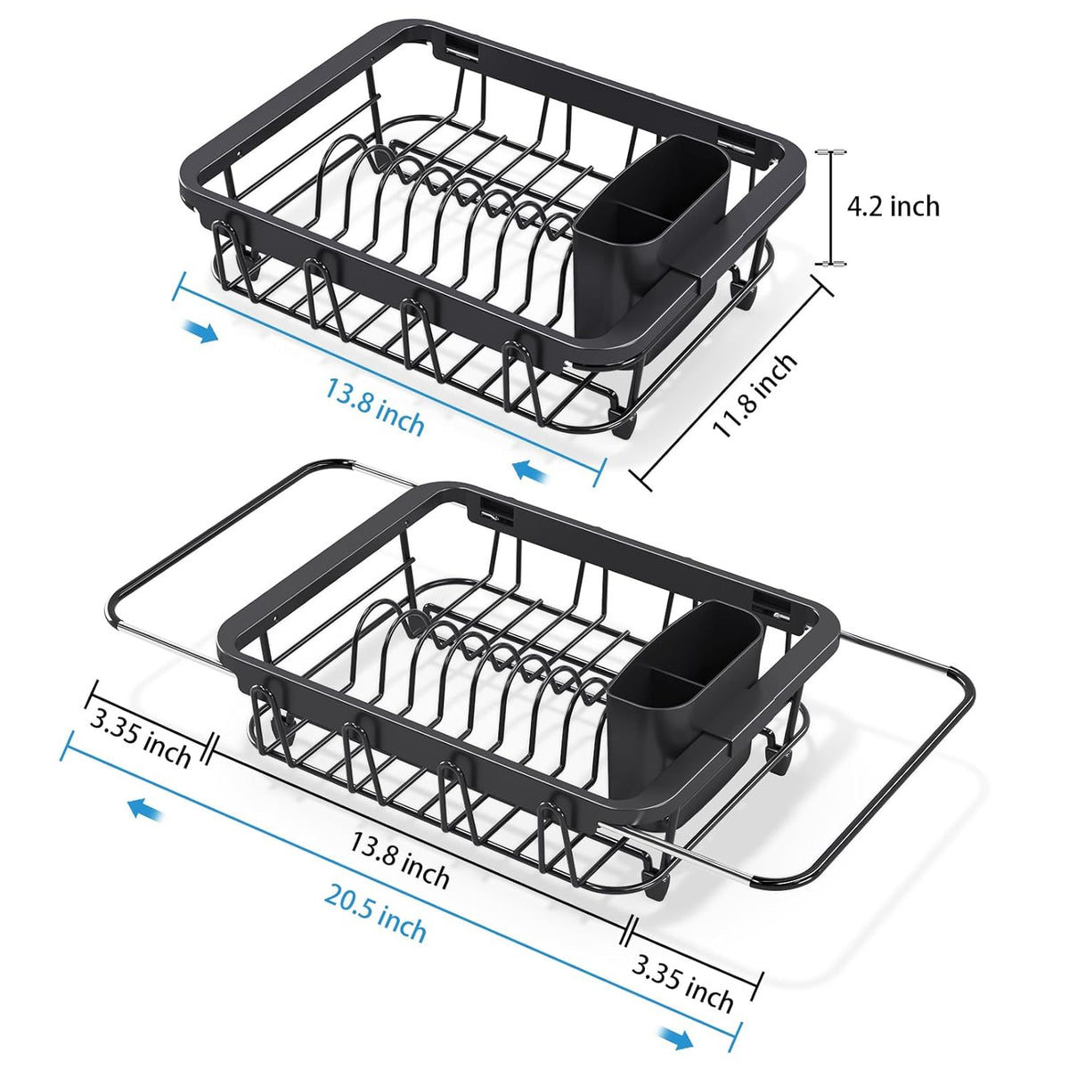 Over the Sink Dish Drying Rack,In Sink Dish Drying Racks,Expandable Dish Rack Over Sink Counter,Adjustable Dish Drainer for Inside Sink with Utensil Holder, Stainless Steel Dish Strainer Medium Size