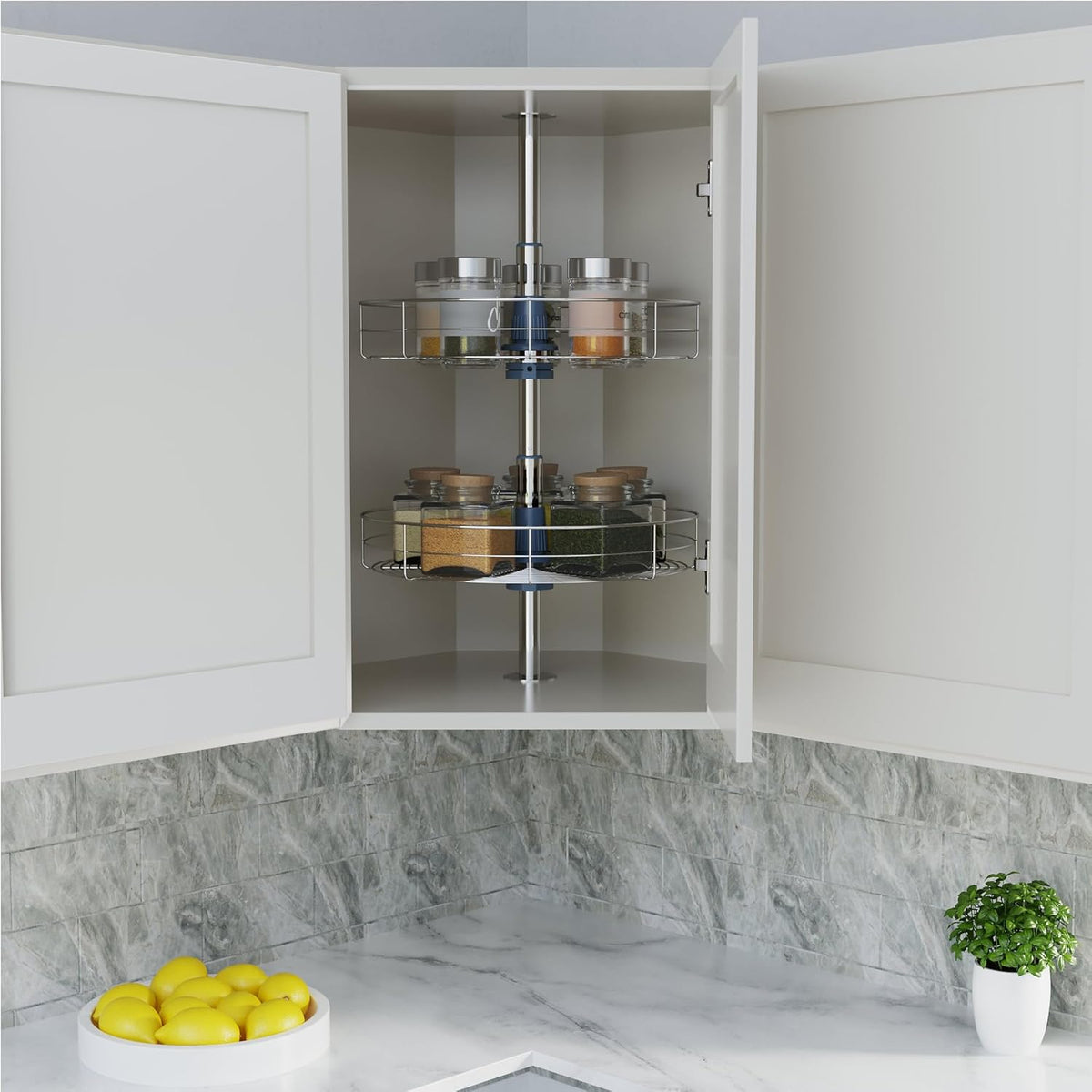 Dowell 18" Round Lazy Susan, 2 Shelves, Kitchen Wall Corner Cabinet Organizer (Chrome 4001 360D)
