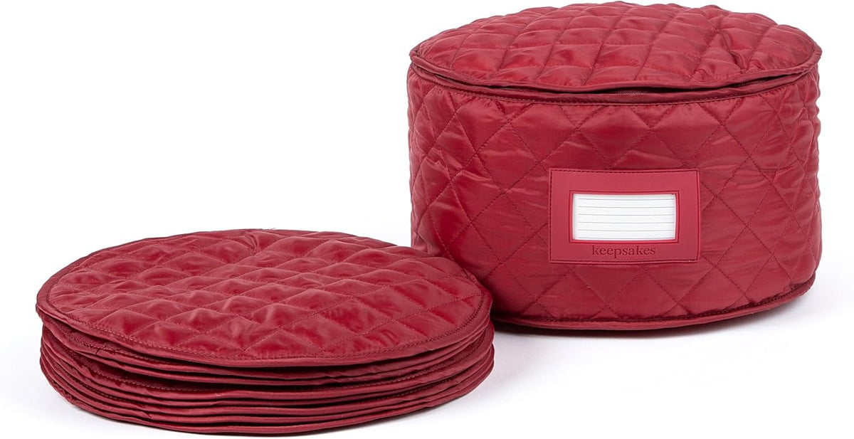 Covermates Keepsakes - Dish Storage - Padded Protection - ID Window - Stain Resistant - Machine Washable - China Storage, Red