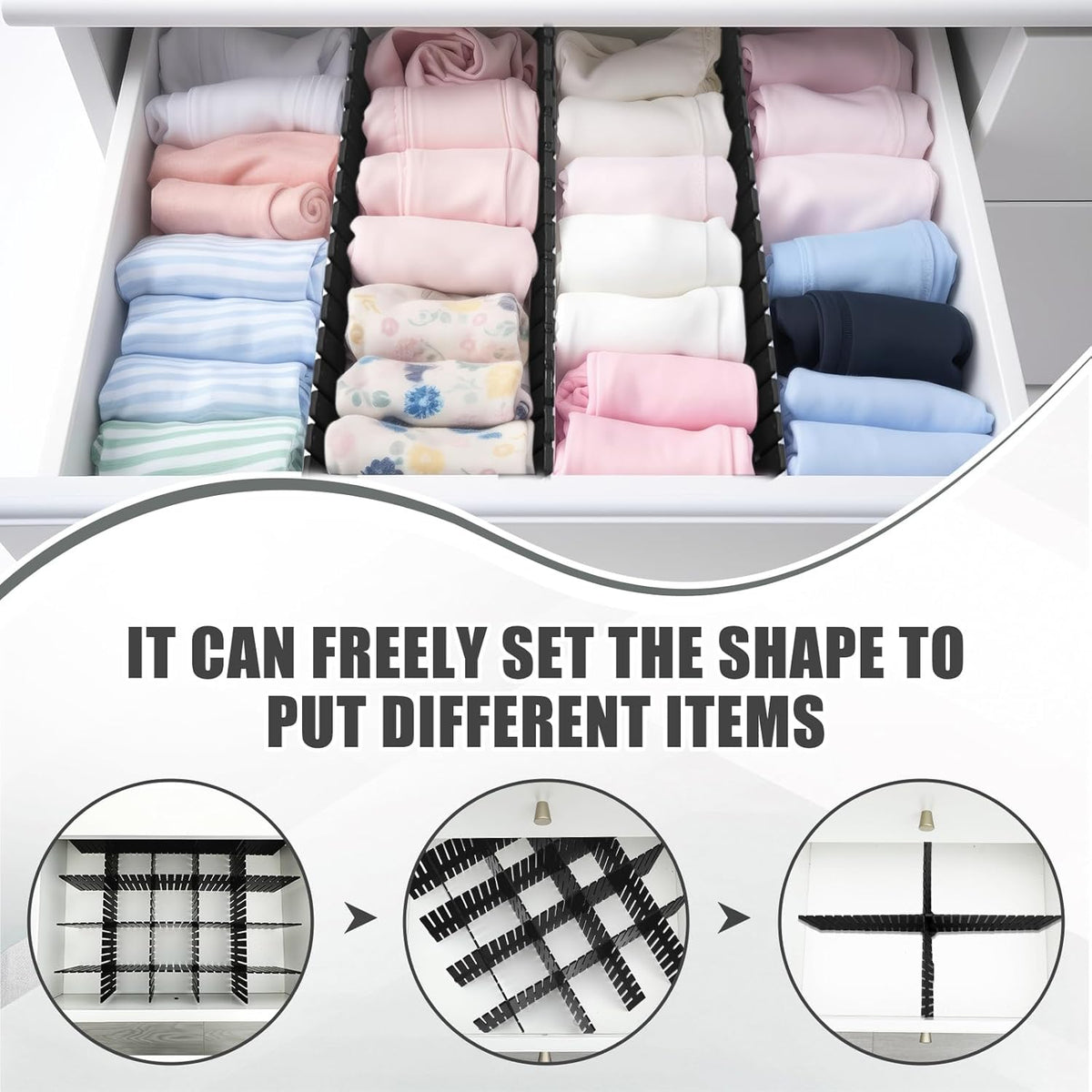 Blosssound 15pcs 5.12x 15 Tall Drawer Divider Adjustable Drawer Organizer DIY Ultra Deep Storage Organizer Separator with Fixed Buckle for Underwear Socks Dormitory Office Kitchen Bedroom(Black)