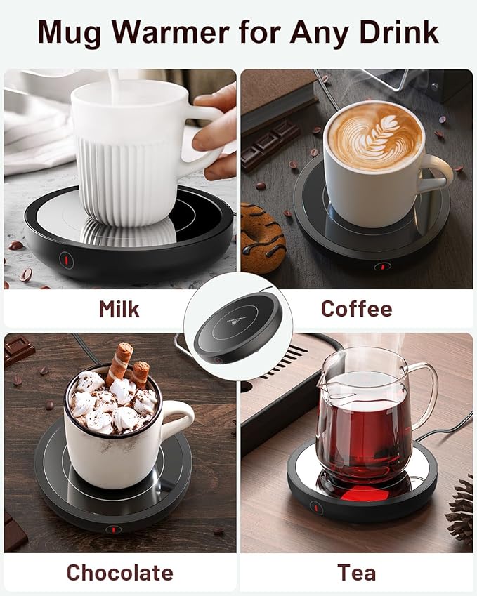 SWEETFULL Coffee Mug Warmer, 36W Electric Coffee Cup Warmer for Desk with 3-Temp Settings Advanced Temperature-Controlled Beverage Warmers Heating Plate for Coffee, Milk, Tea, Candle Wax - Black