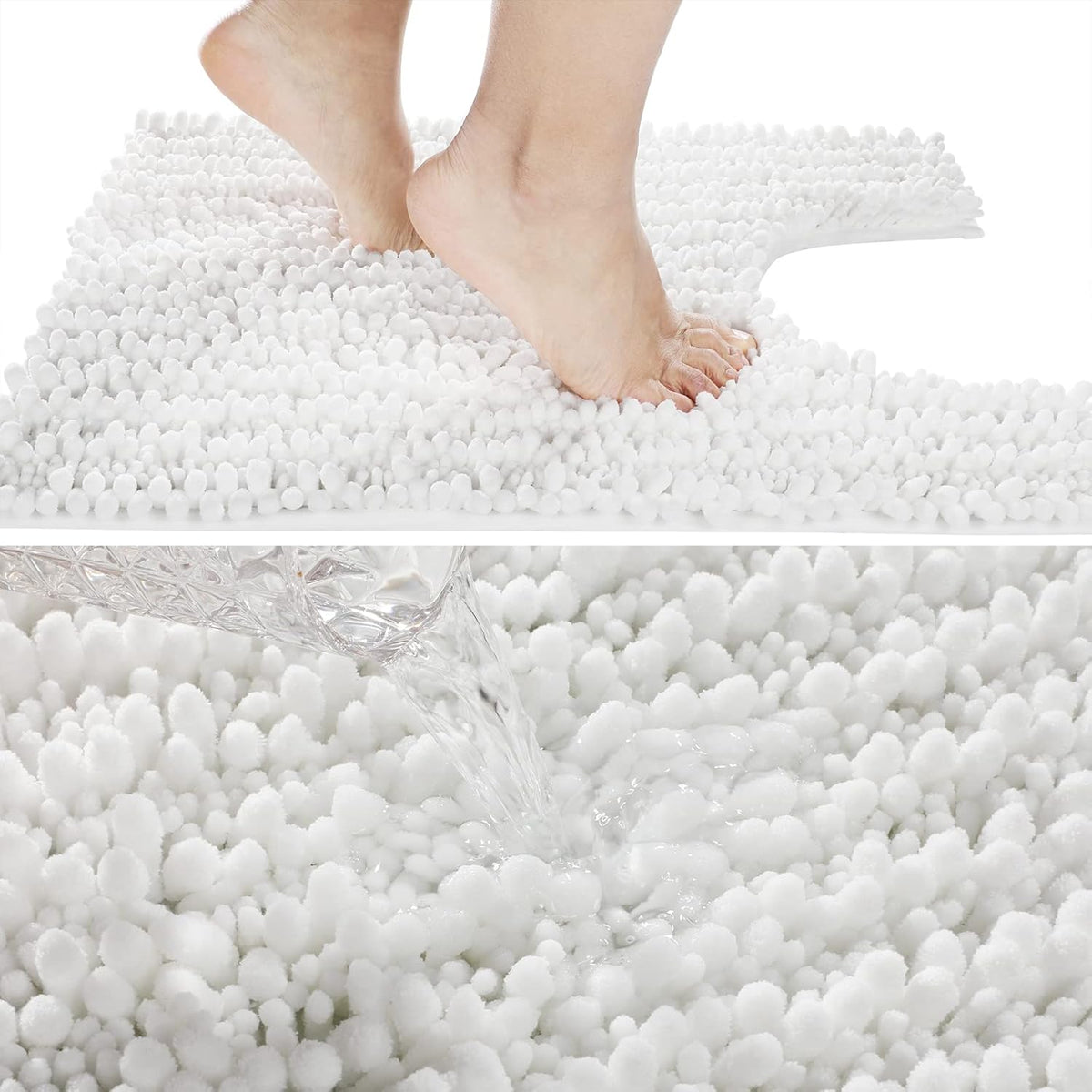 Yimobra Toilet Rugs U Shaped 24x20, Soft Comfortable Absorbent Chenille Toilet Mat for Bathroom Floor, Non-Slip Contour Bathroom Rugs for Toilet, Dry Quickly Machine Washable, White