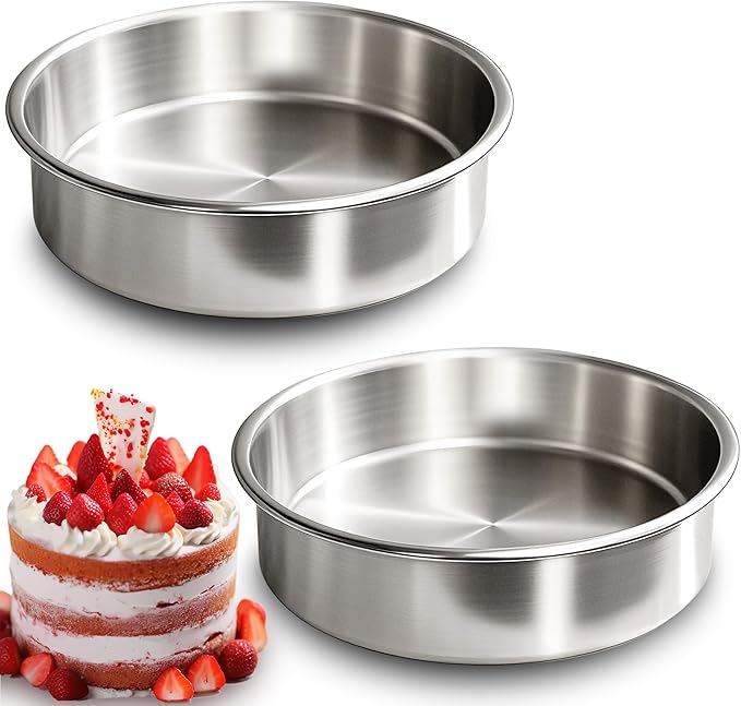 8 Inch Cake Pan Set of 2, Stainless Steel Baking Pan Round Cake Mold for Layered Cakes, No Coating Smash Cake Pans Cake Mold, Mirror Finish Dishwasher Safe Cake Pans Sets for Baking