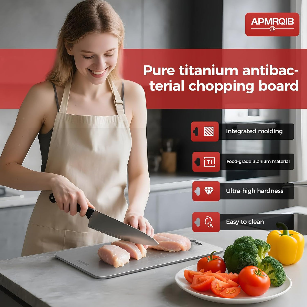 Titanium Cutting Boards for Kitchen, 100% Pure Titanium Cutting Boards Double Sided Non Toxic Cutting Board, Hygiene Durable Dishwasher Safe 13”× 8”