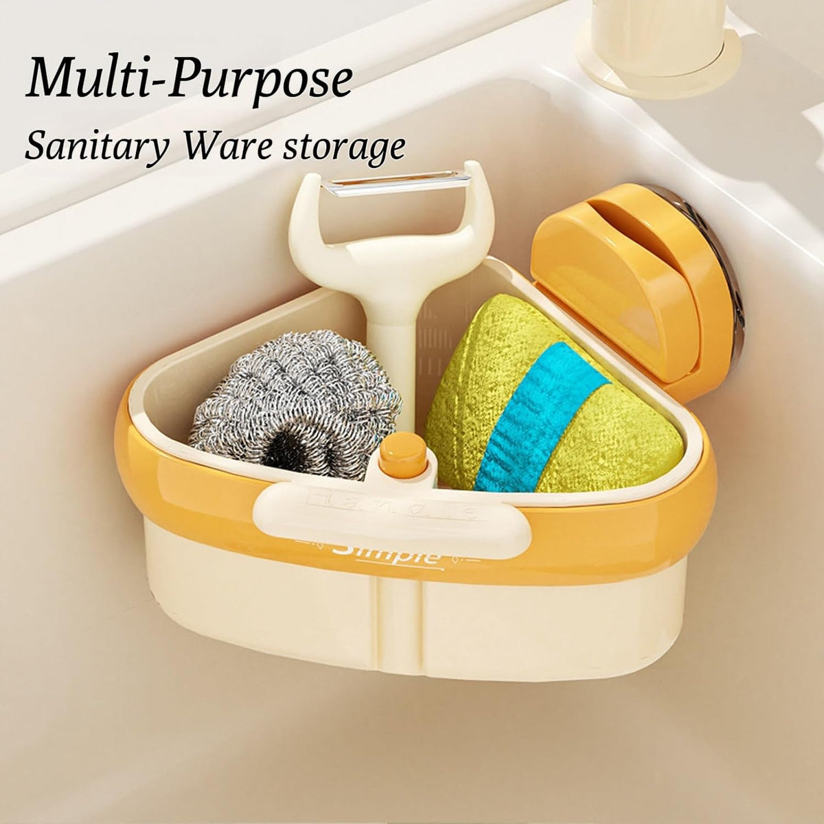 Suction Cup Sink Corner Rack, 2025 Upgraded Automatic Dumping Sink Strainer Basket, Suction Cup Press Sink Drainer Basket, No Drilling Corner Sink Strainer for Food Waste (Green, 1Pc)