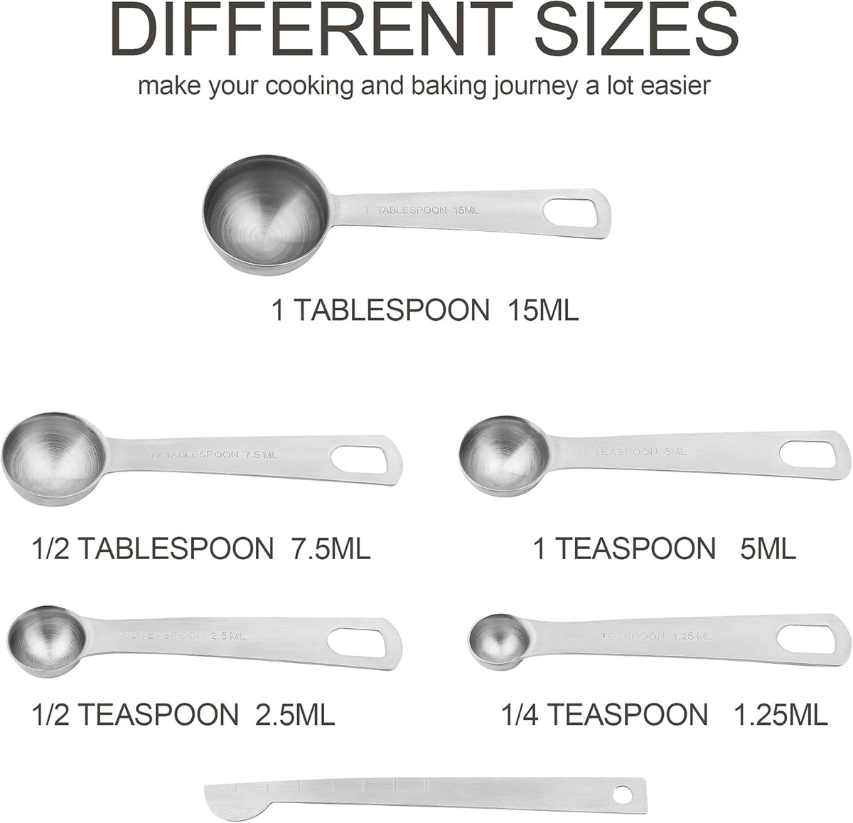 Smithcraft Stainless Steel Measuring Cups and Spoons Set 18/8(304) Steel Material Heavy Duty 5 Measuring cups and 5 Measuring Spoons 1 Leveler and 2 rings Pack 13pcs Per set