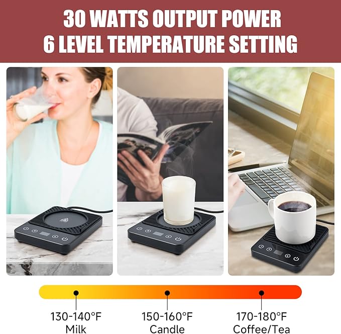 Mug Warmer - Electric Coffee Mug Warmer with Timer,Coffee Cup Warmer for Desk Auto Shut Off,Smart 6-Temperature Control, Coffee Accessories for Coffee Lovers, Black