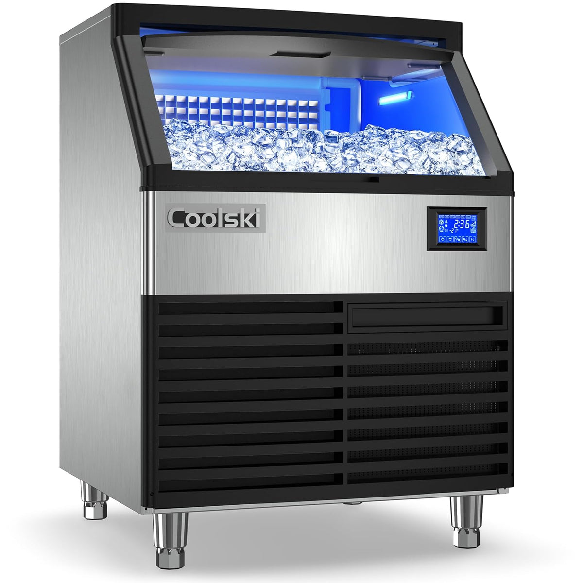 Commercial Ice Maker Machine 200LBS/24H, 26’’ Under Counter Ice Machine with 80LBS Storage Capacity, Stainless Steel Ice Maker for Restaurant/Bar/Home, Air Cooled/Clear Ice Cubes/ETL Approved