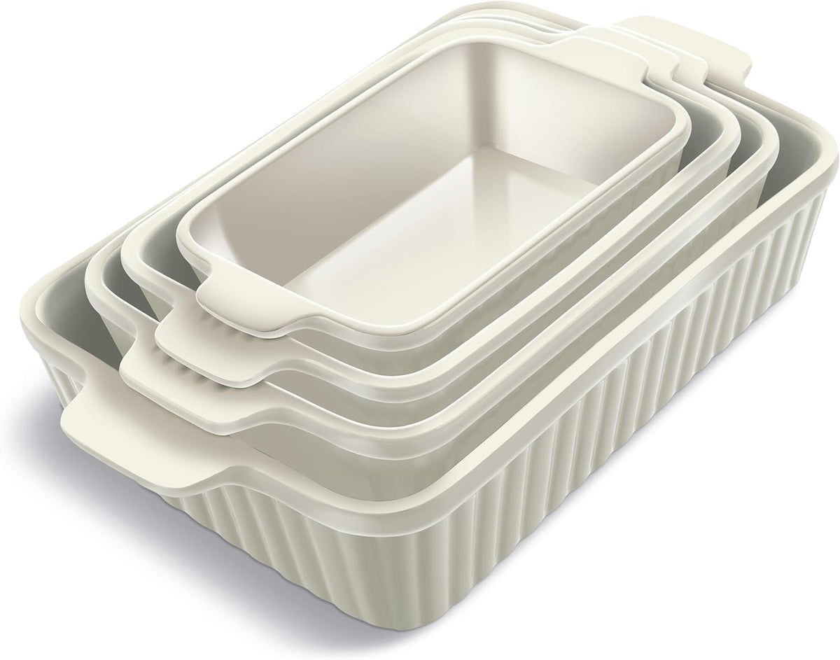 COOK WITH COLOR Casserole Dishes for Oven, Porcelain Baking Dishes, Ceramic Bakeware Sets of 4, Rectangular Pans Handles for Baking Cake Kitchen