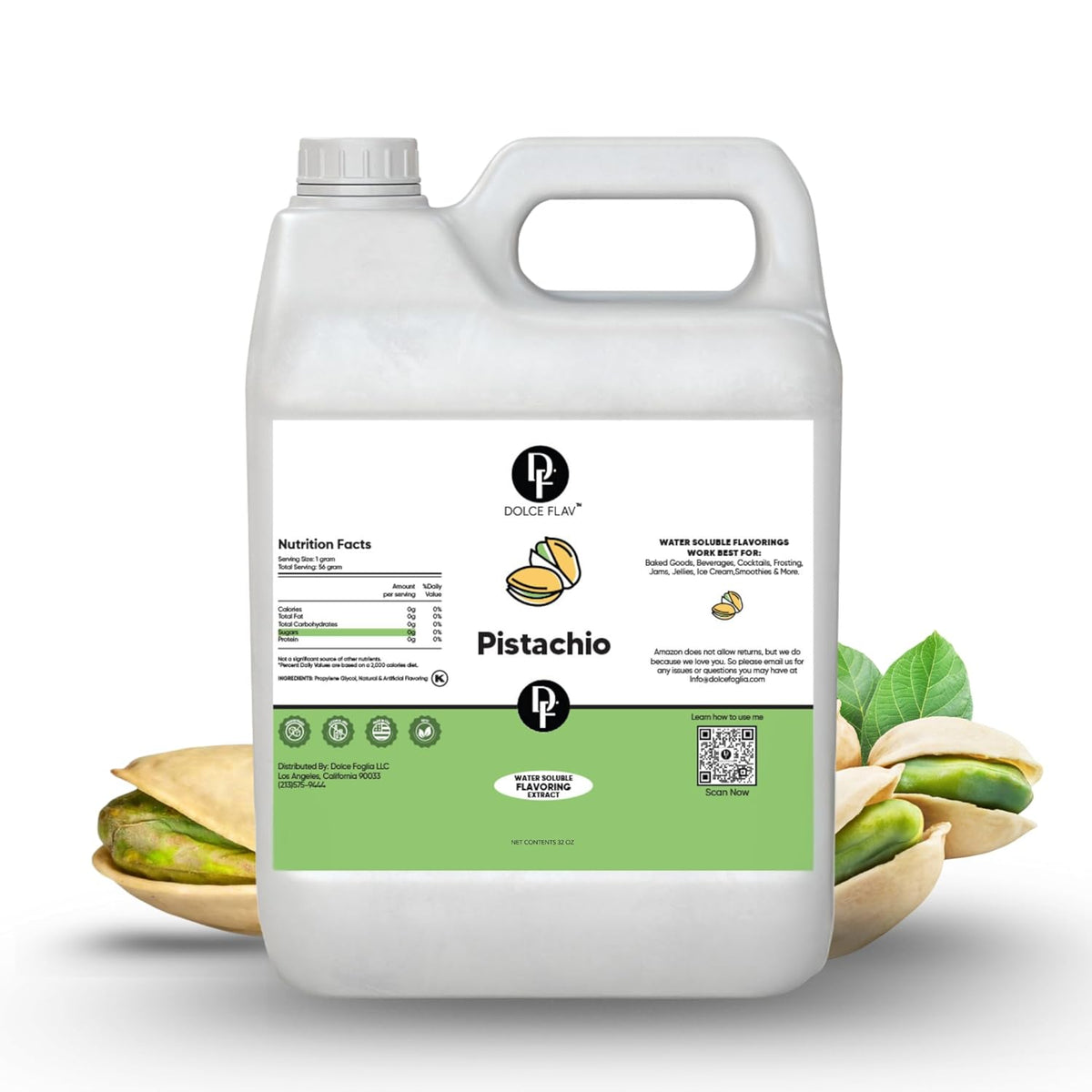 Dolce Flav Pistachio Flavoring – 32 oz. – Premium Flavoring for Ice Cream, Desserts, Boba, Beverages & Baked Goods | Ideal for Restaurants, Bakeries & Coffee Shops