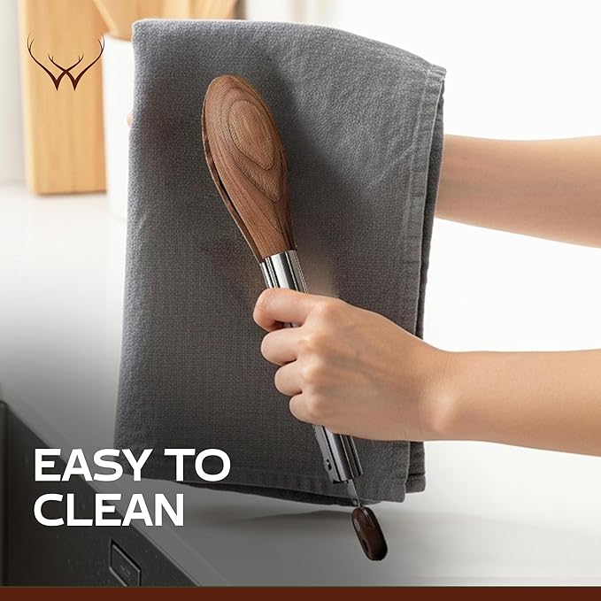 Walnut Wooden Tongs for Cooking - Premium Kitchen Set and Kitchen Utensils Tool, Heat-Resistant and Durable, Ideal Tongs for Cooking, Grilling, and Serving, Ergonomic Kitchen Tongs Design for Comfort
