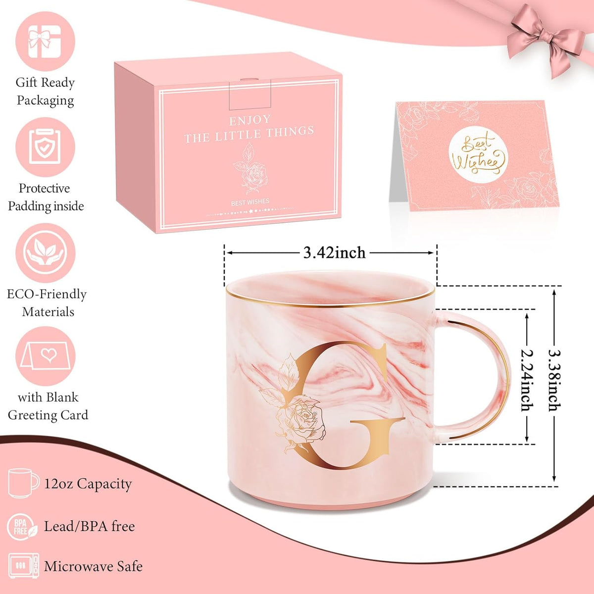 Personalized Gifts for Women Coffee Mug, Initial Customized Gift Monogrammed A-Z Coffee Mug 12 OZ, Christmas Anniversary Birthday Gifts for Women Mom Grandma Friend Sister Wife(G)