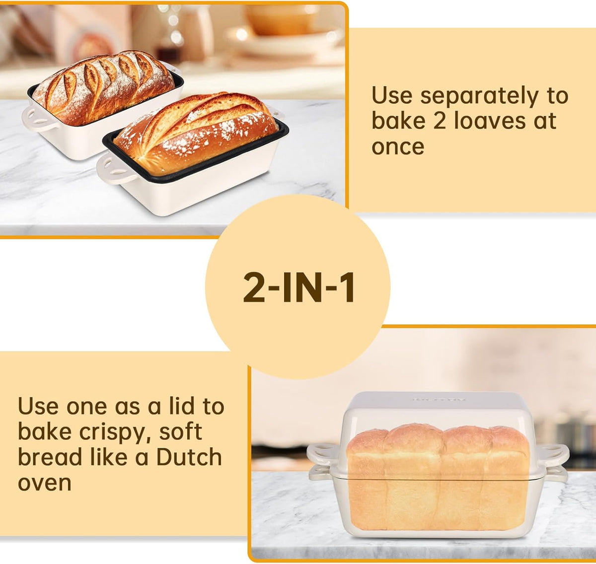 9x5 Enameled Cast Iron Loaf Pan with Lid - 2 in 1 Bread Pan for Baking Homemade Sourdough