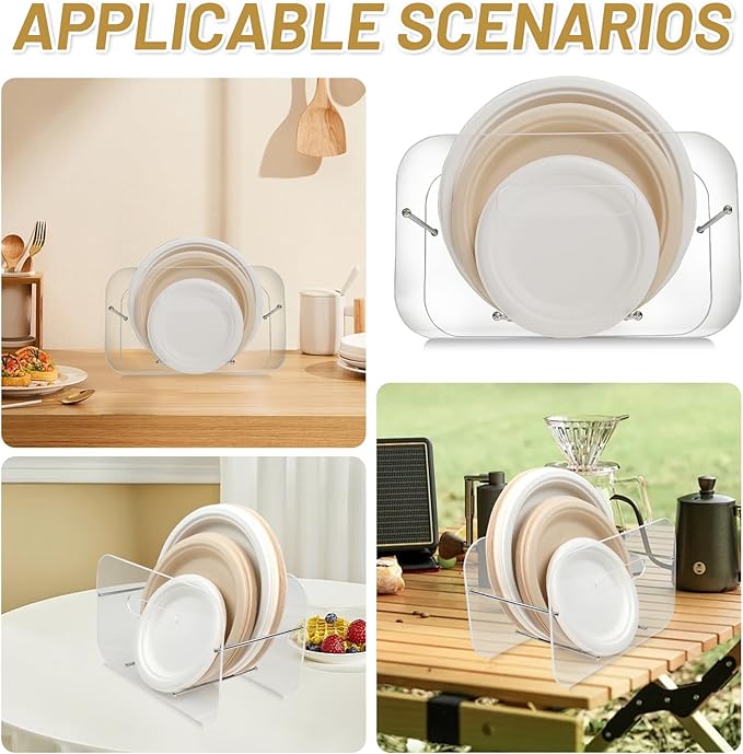 Paper Plate Dispenser, 7-12 Inch Disposable Plates Storage Organizer, Round Square Plastic Foam Paper Plate Acrylic Organizer for Cabinet, Countertop, RV or Outdoor Use (2)