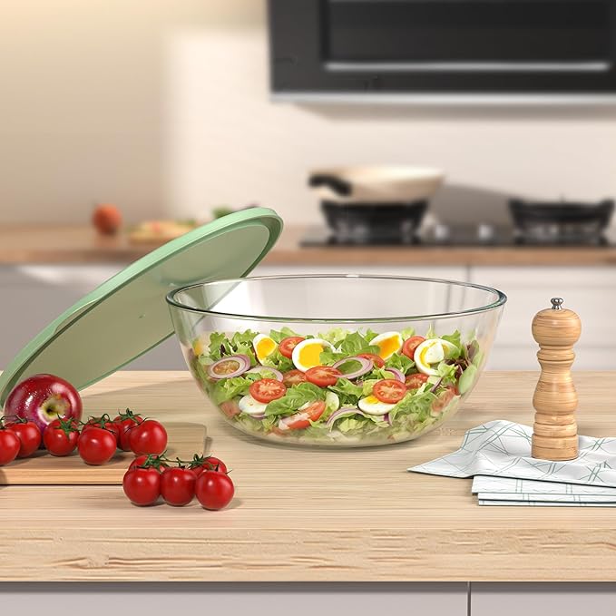 Extra Large Glass Mixing Bowls Clear Glass Salad Cooking Bowls for Kitchen Salad Bread Storage (4.7Qt)