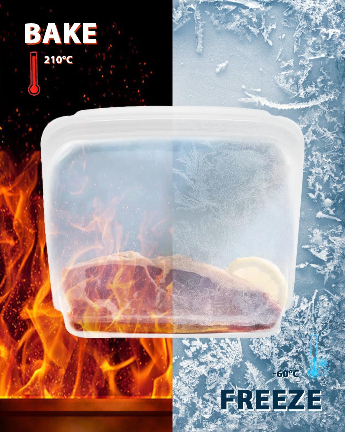 Reusable Silicone Storage Bag, 6Pack Pocket, Snack, and Sandwich Bag, Endurables Seal-Top Silicone Bags for Food Storage, Freezer, Microwave, Oven, Dishwasher Safe (Clear & Rose Quartz)