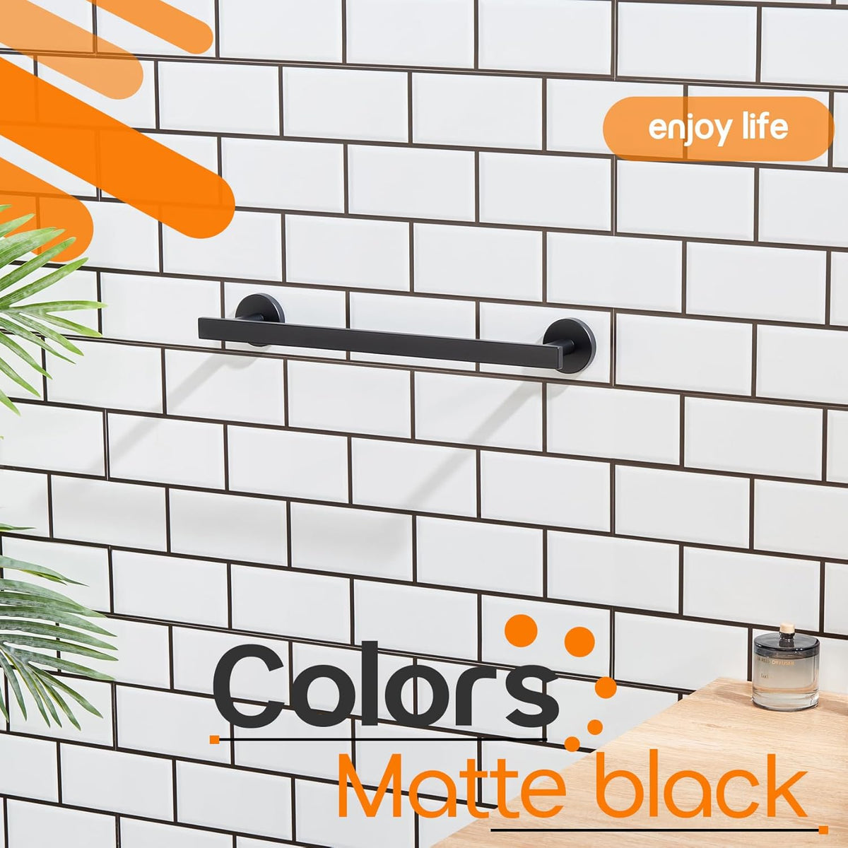 12 Inch Bathroom Towel Bar Bath Towel Rack Kitchen Towel Holder Towel Ring Wall Mounted SUS304 Stainless Steel 2 Pack Matte Black AN4001MB-L12-P2