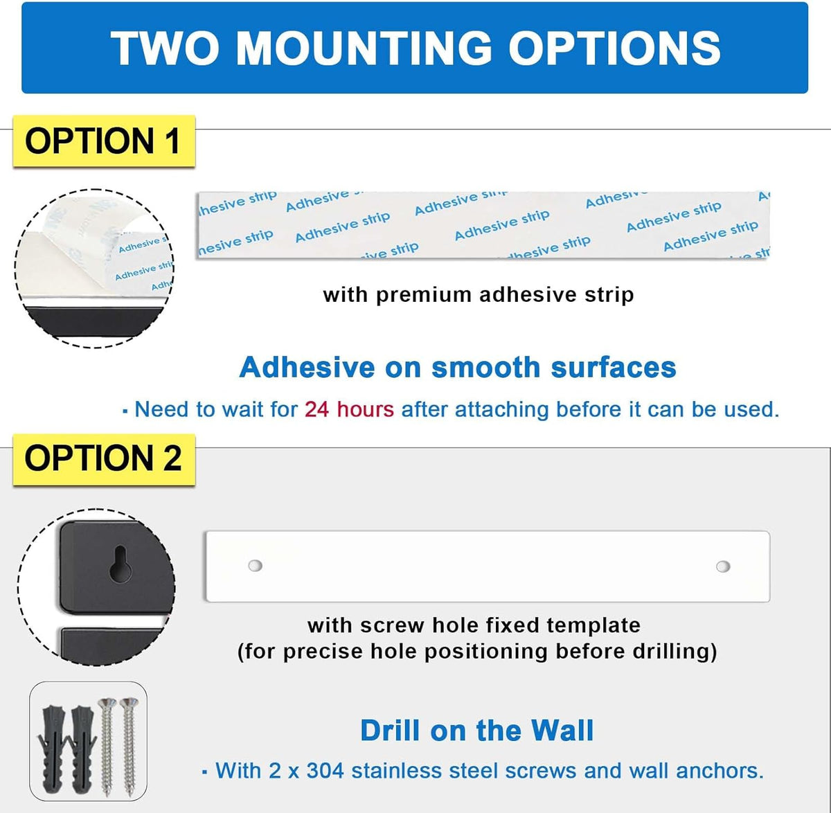 12 Inch Magnetic Knife Holder for Wall, Adhesive Knife Magnetic Strip No Drilling with 6 Hooks, Powerful Magnetic Knife Strip, Magnetic tool Holder for Kitchen Knives & Utensils (Black)