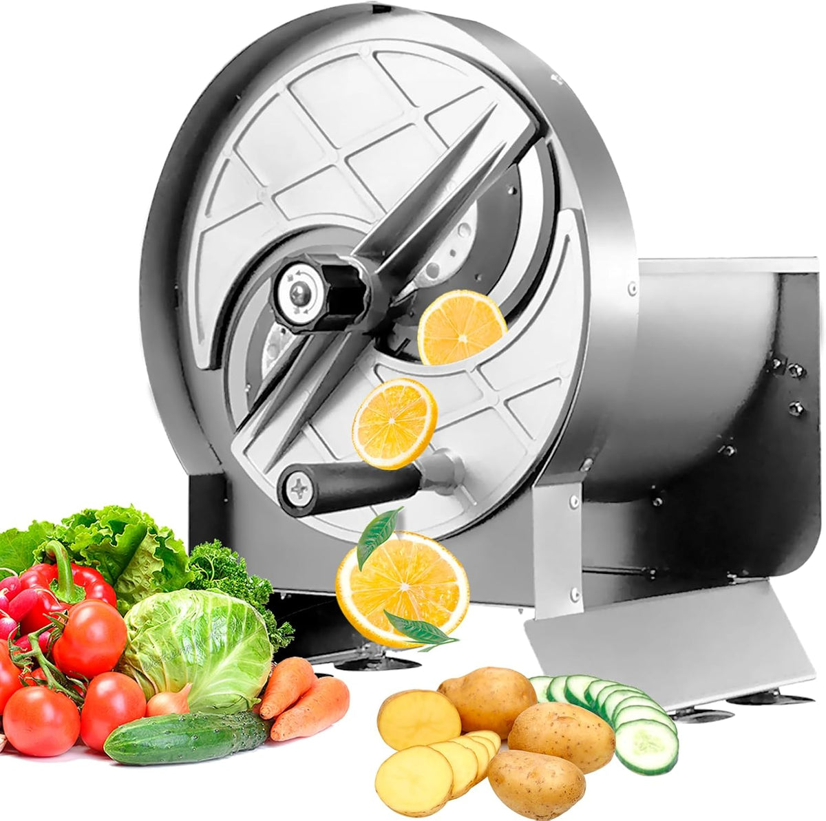 Anatole Commercial Vegetable Slicer Stainless Steel for Tomato Onion Potato Lime 0-0.5'' Thickness Adjustable Manual Fruit Cutter with 6 Suction Cups