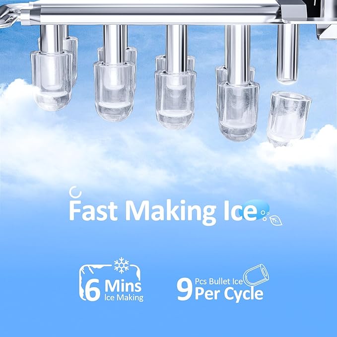 Antarctic Star Ice Maker Machine Countertop,Portable Automatic 9 Ice Cubes Ready in 8 Minutes,Makes 26 lbs of Ice per 24 Hours,Self-Clean,See-Through Lid for Home/Bar/Party (Stainless Steel)