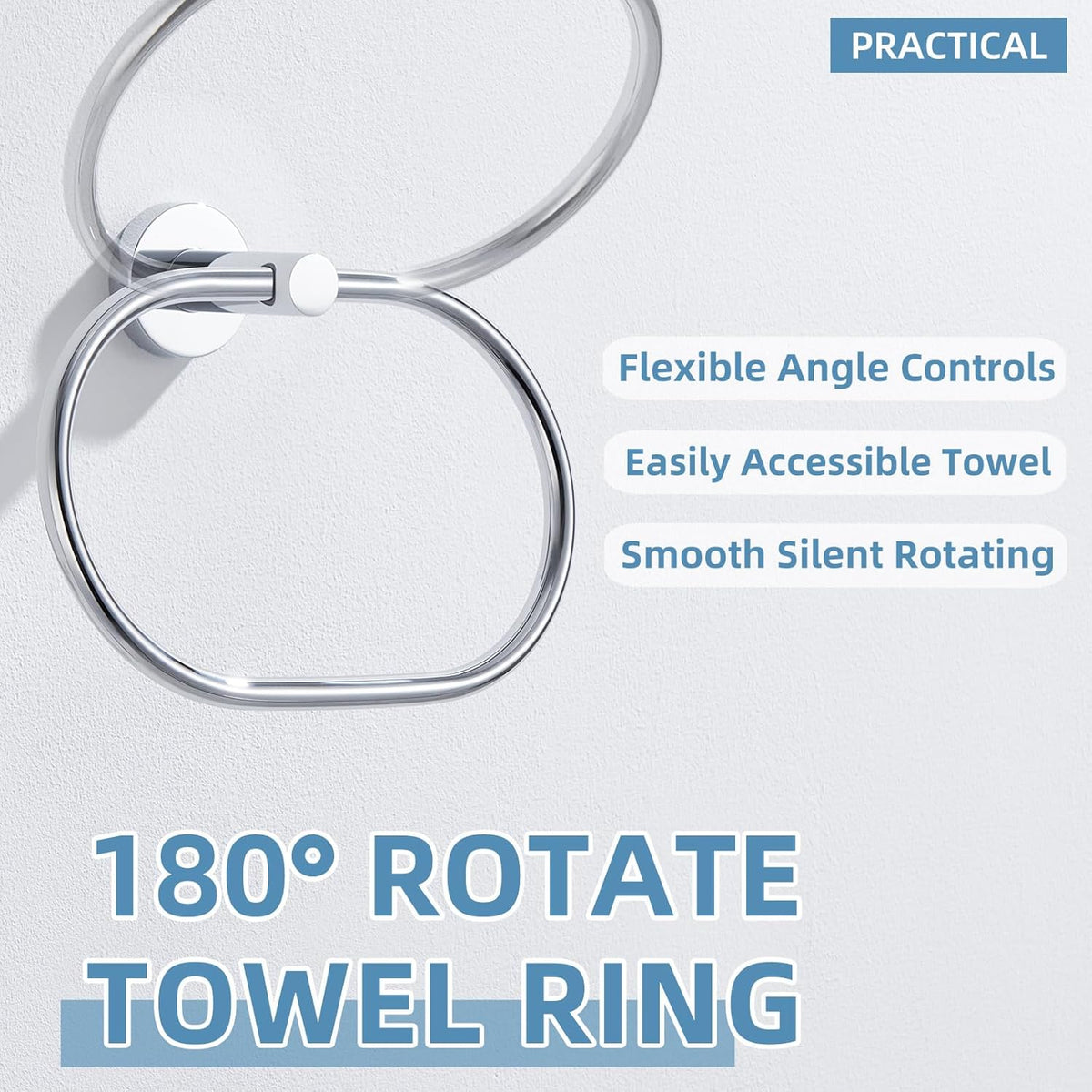 APLusee Oval Towel Ring Chrome, Stainless Steel Hand Towel Holder for Bath Kitchen, Wall Mounted
