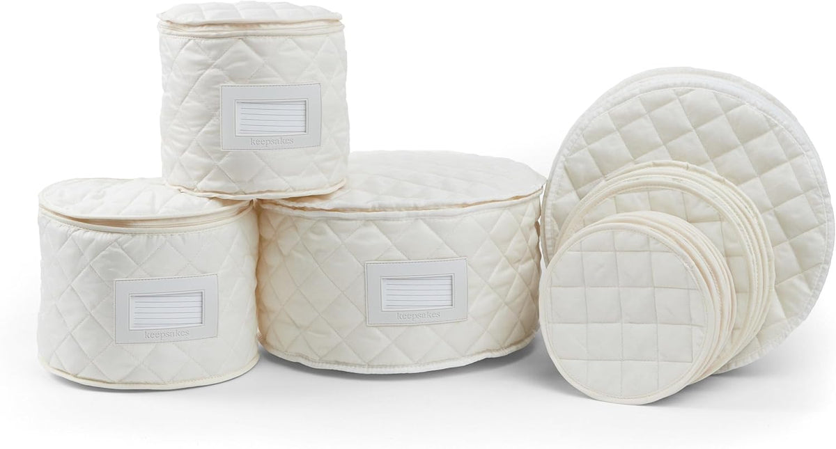 Covermates Keepsakes - Dish Storage Set - Padded Protection - ID Window - Stain Resistant - Machine Washable - China Storage, Cream