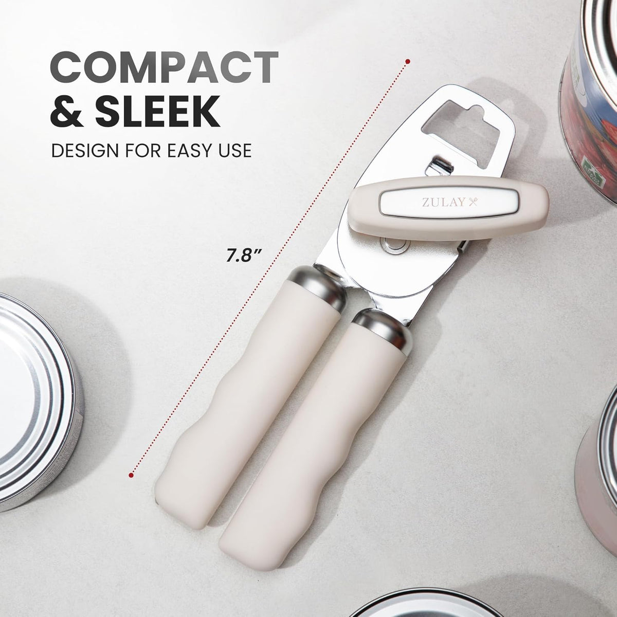 Zulay Kitchen Heavy Duty Stainless Steel Can Opener Manual with Bottle Opener - Rust Proof Manual Can Opener With Turn Knob & Comfy Soft Grip Handles - Cream