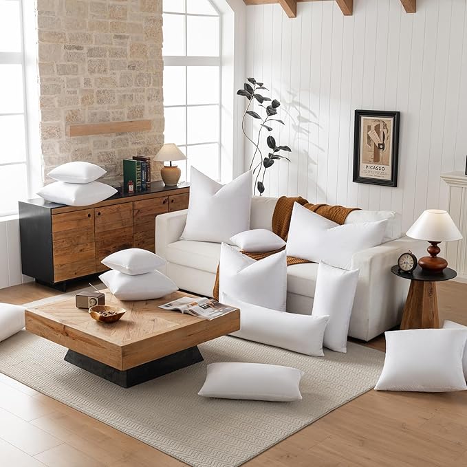 12x20 Decorative Throw Pillow Inserts-Down Feather Pillow Inserts-Oblong-Cotton Fabric-Set of 2-White.