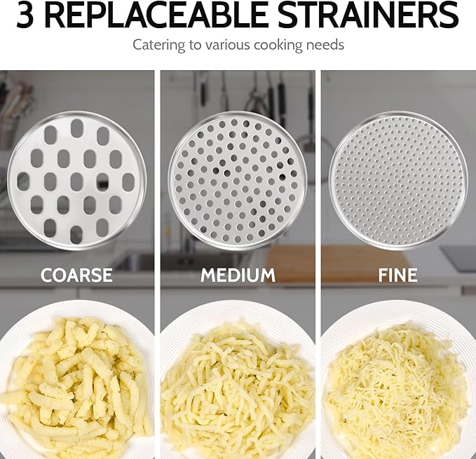 Potato Ricer, Sopito Upgraded Stainless Steel Potato Masher with 3 Interchangeable Discs, Heavy Duty Kitchen Tool Gadget