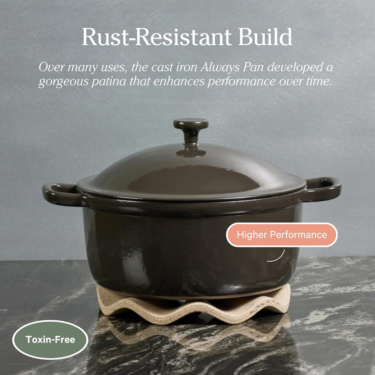 Our Place Cast Iron Perfect Pot | 6-in-1 Multifunctional 5.5 Qt. Toxin-Free Enameled Dutch Oven with Self-Basting Lid | Hot Grips & Beechwood Scraper | Induction Cooktop and Oven Safe | Lavender