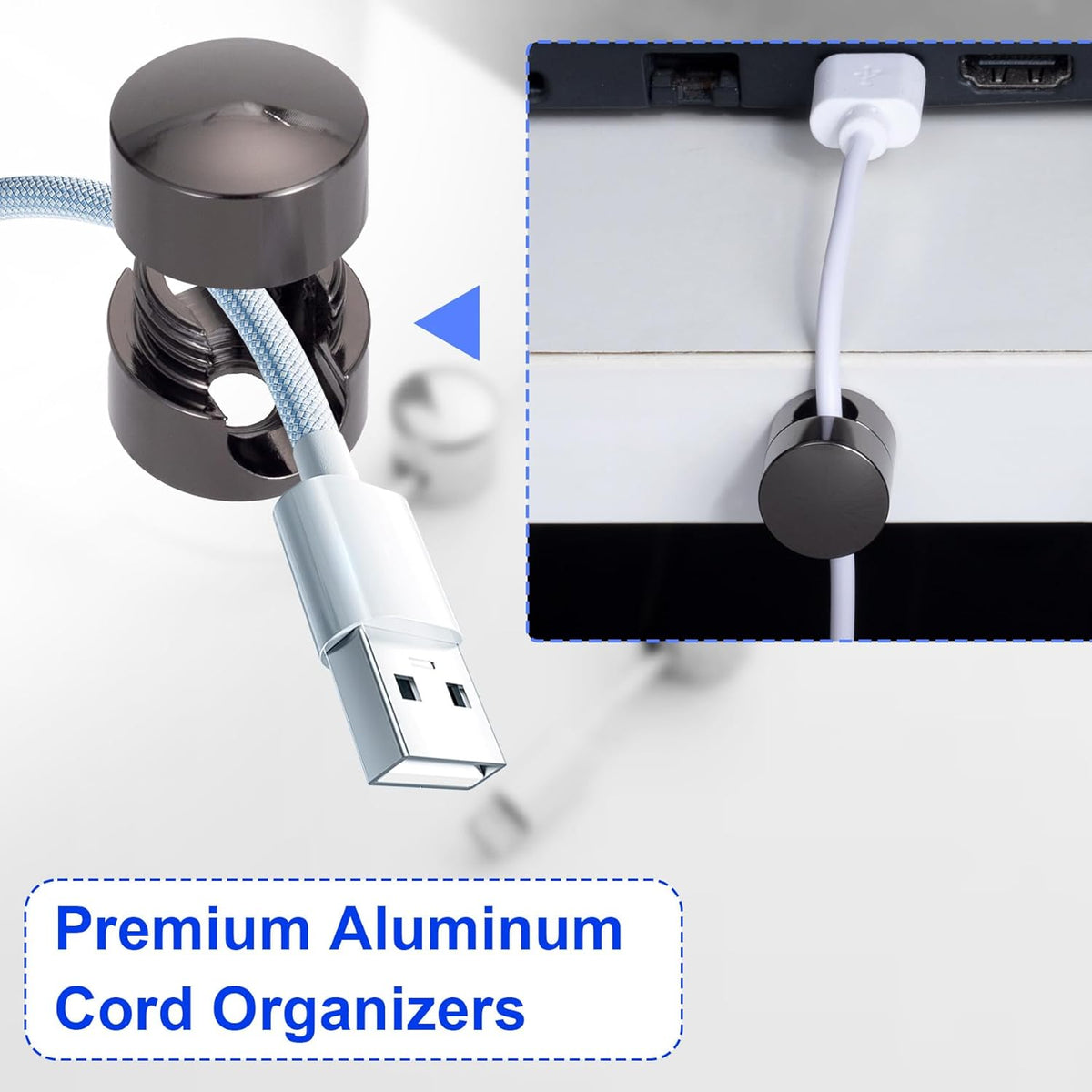 3 Sets Charger Holders for Cords, Black Adjustable Cable Anchor Holders, Adhesive Metal Cord Clips, Cable Management Wire Organizers for Desk, Office, Nightstand