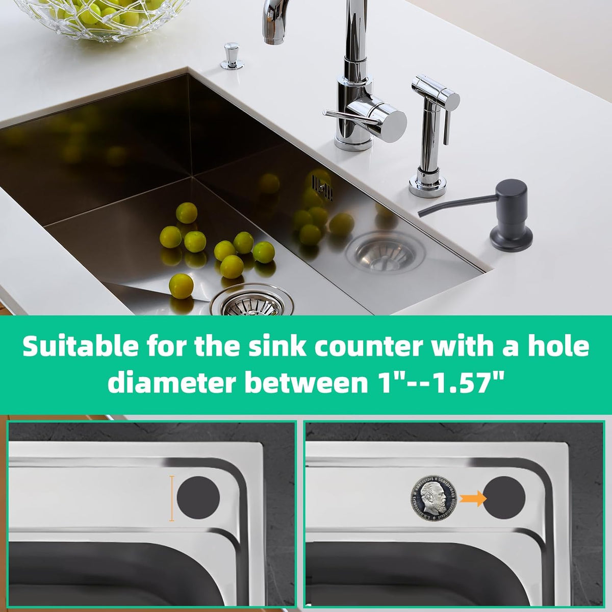 Soap Dispenser for Kitchen Sink, Built in Sink Soap Dispenser, Countertop Soap Dispenser Pump with 47" Extension Tube kit, No Need to Fill Little Bottle Again, Black