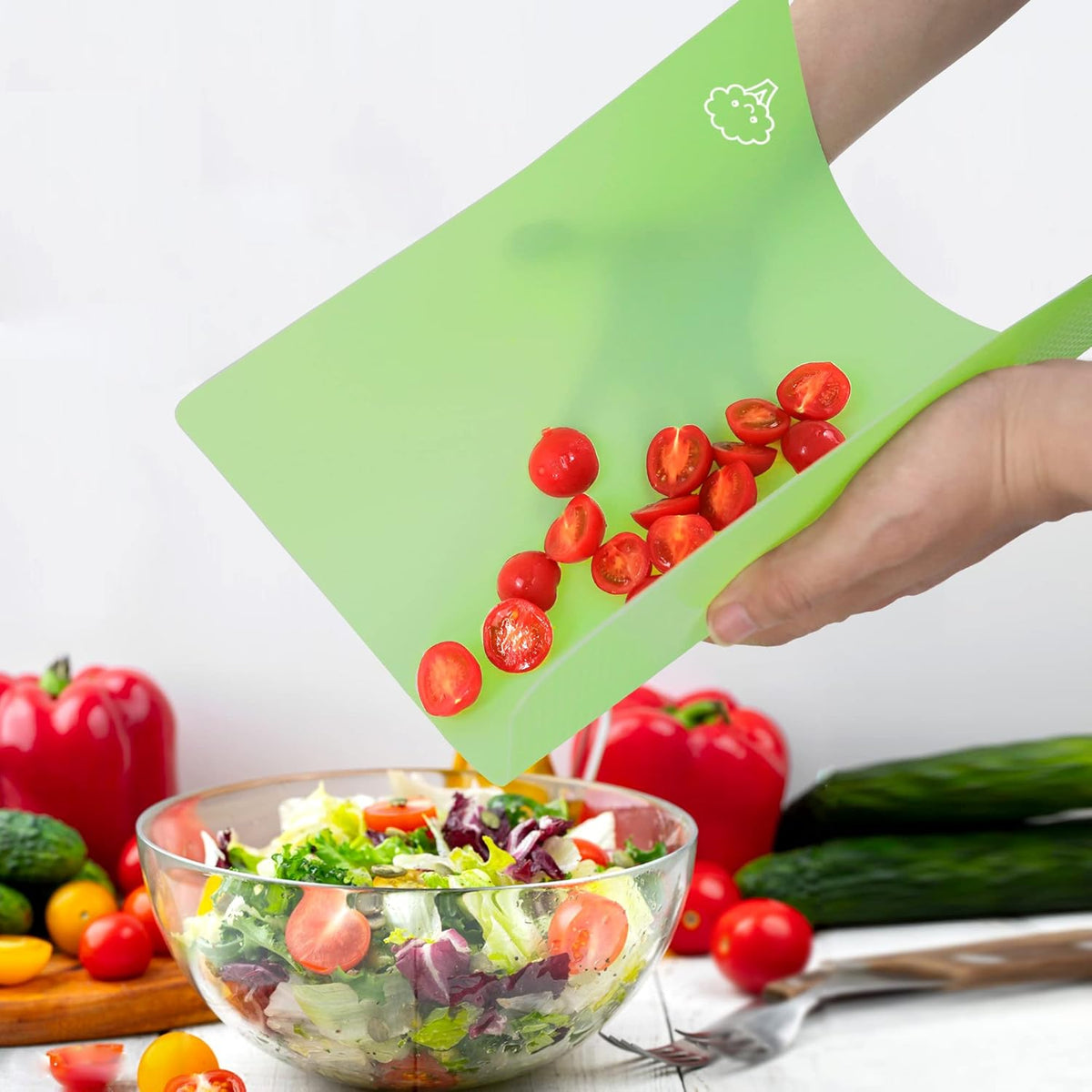 ZVP Plastic Cutting Boards for Kitchen, Flexible Cutting Mats, Colorful Chopping Boards with Food Icon, Non-Slip, Non Porous, BPA Free, Dishwasher Safe Rainbow