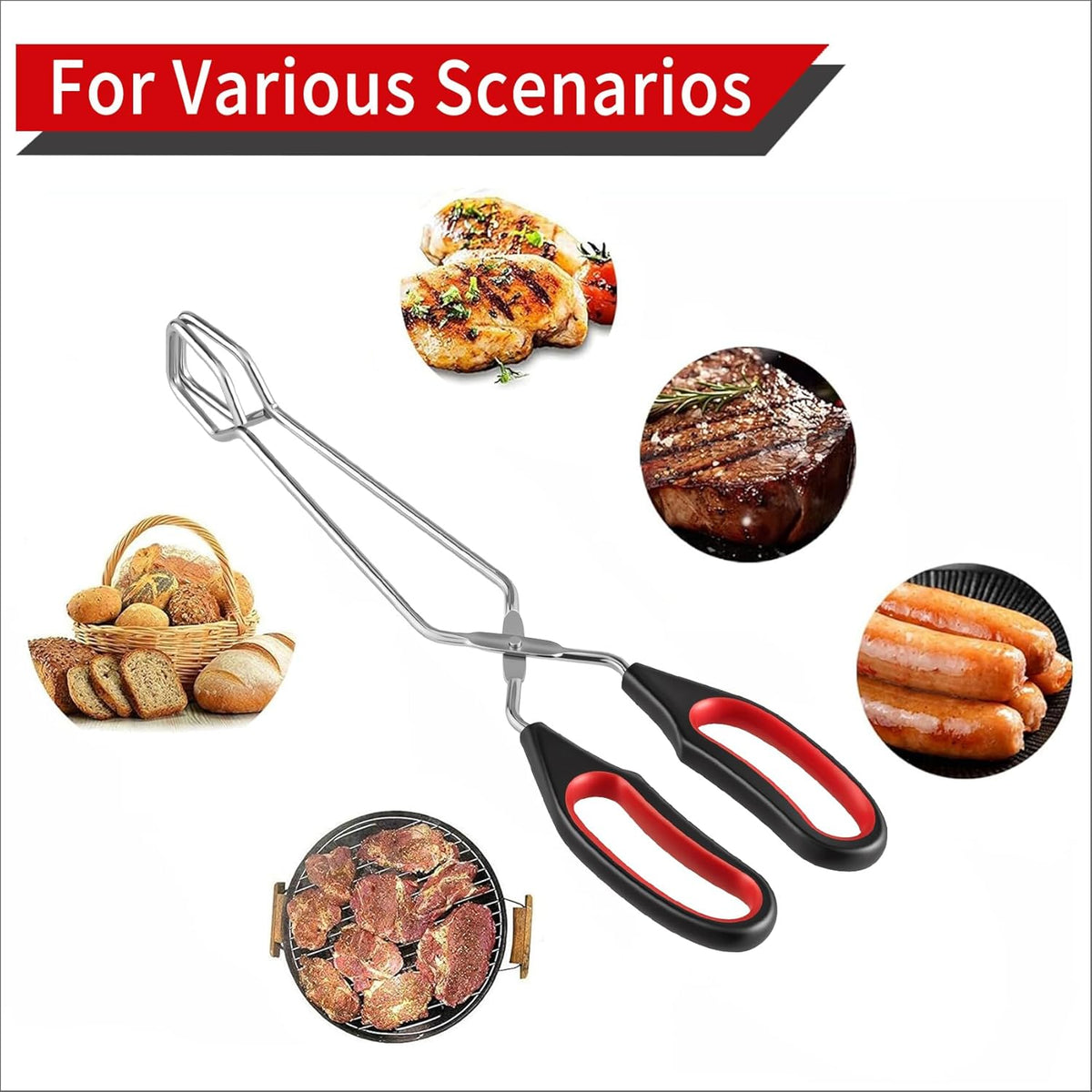Stainless Steel Scissor Tongs 9.25-Inch, 11-Inch, and 13-Inch Set, Set of 3