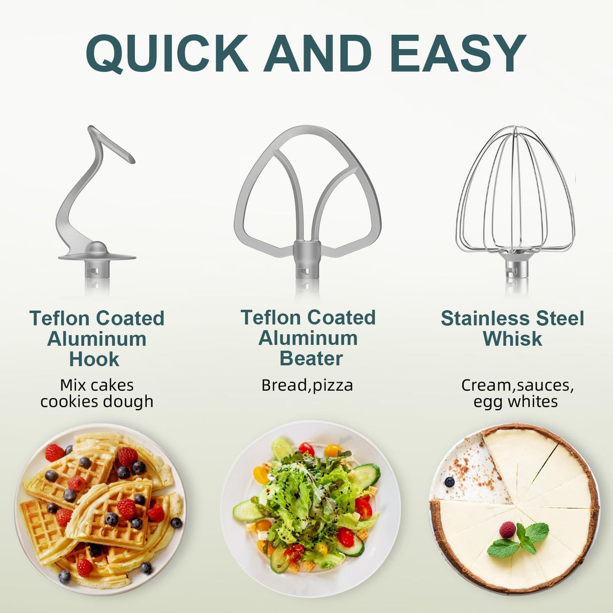 HOWORK Electric Stand Mixer,10+p Speeds With 6.5QT Stainless Steel Bowl,Dough Hook, Wire Whip & Beater,for Most Home Cooks,Cream White