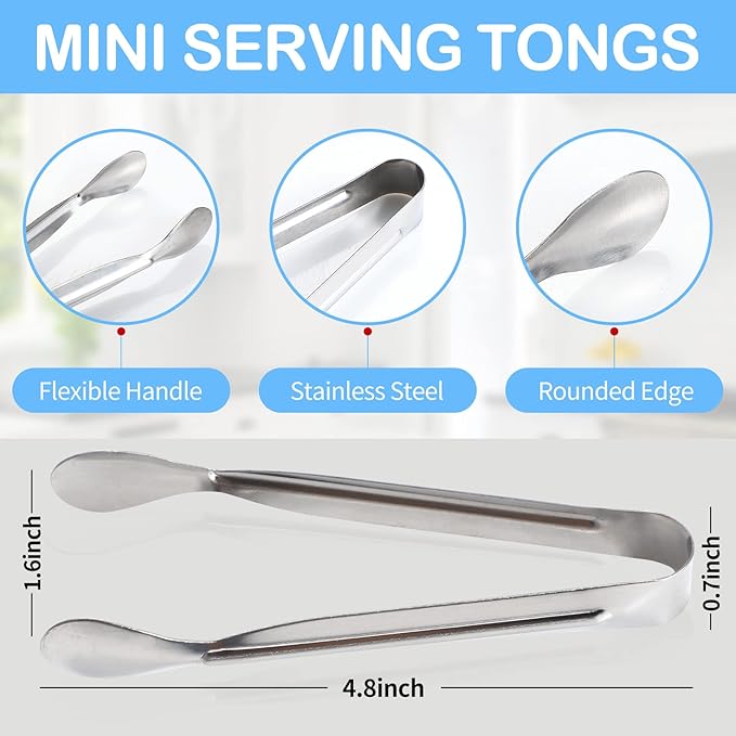 18PCS Mini Tongs for Appetizers, 5Inch Serving Tongs, Ice Tong Appetizer Tong, Small Tongs for Serving Food, Kitchen Utensils for Sugar Cubes, Coffee, Tea Party, Dessert, Charcuterie Board