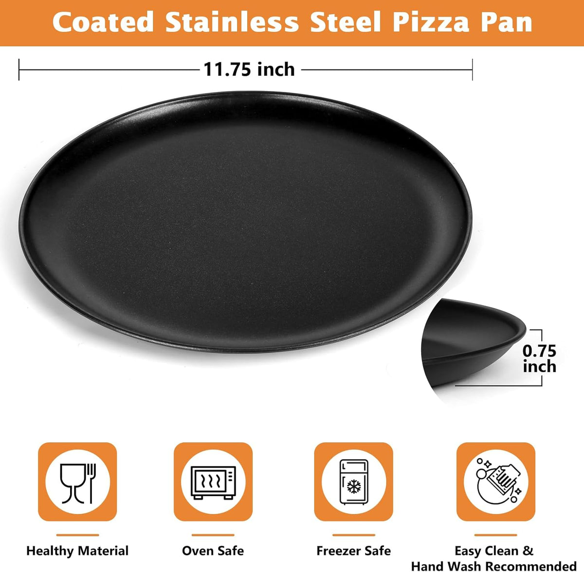 TeamFar Pizza Pan, 12 Inch Pizza Tray Round Baking Pan Set with Stainless Steel Core & Non-stick Coating, for Cooking Serving Roasting Prepping, Healthy & Oven Safe, Heavy Duty & Sturdy – Set of 2