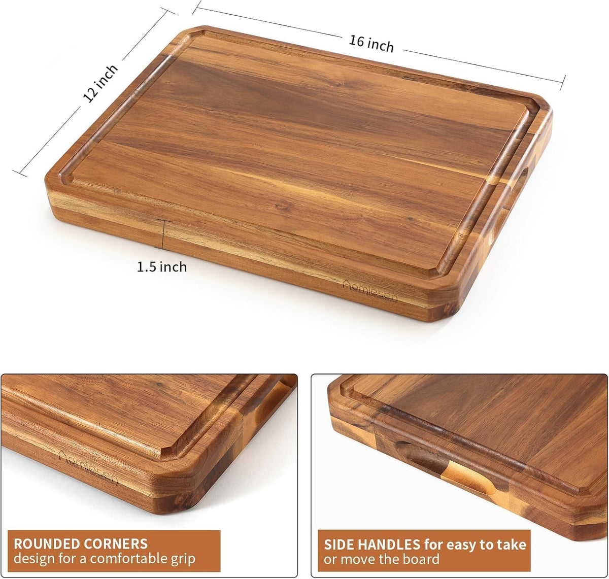 Large wood Cutting Board for Kitchen with Juice Handles ， Chopping Board Cheese Charcuterie Board (Striped cutting board)