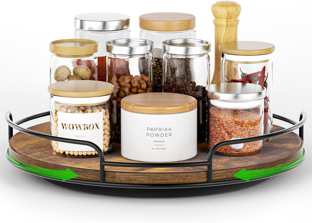 WOWBOX 12" Lazy Susan Organizer for Table Top Rotating Spice Rack Organizations Wood Lazy Susan Turntable Organizer for Cabinet Kitchen Pantry Countertop Bathroom Vanity