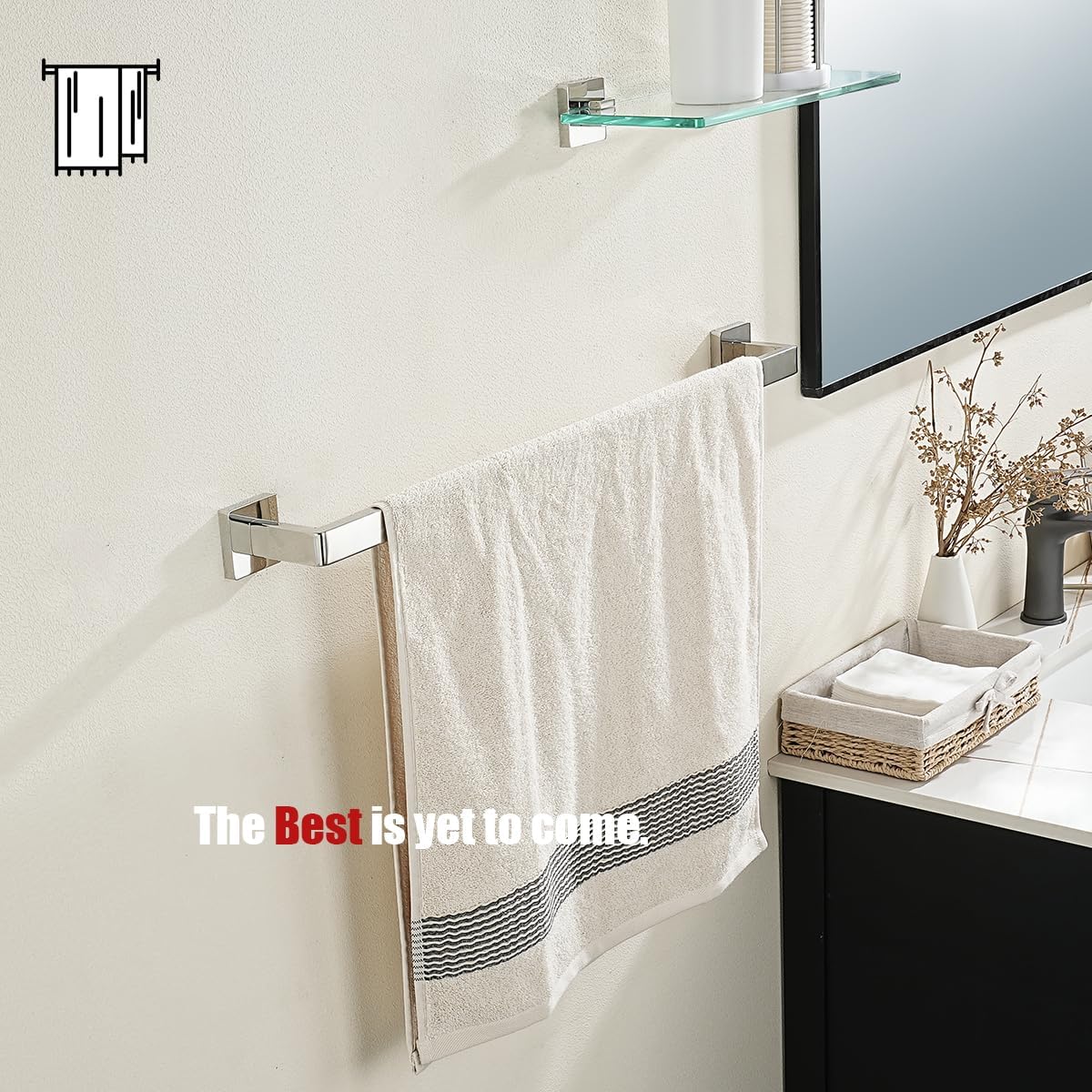 JQK Polished Towel Bar, Rounded Edges 29.41 Inch Towel Rack, 304 Stainless Steel Bathroom Wall Mount, Useable Length 27 Inch, TB250L27-CH