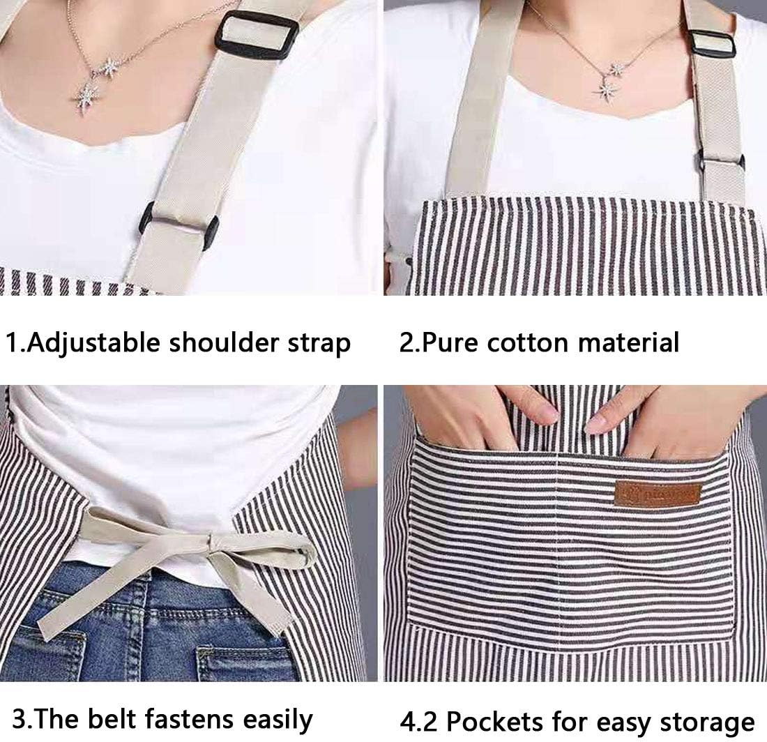 RUIBOLU Adjustable Bib Apron with 2 Pockets Cooking Kitchen Cotton Aprons for Women Men Chef Restaurant BBQ Painting
