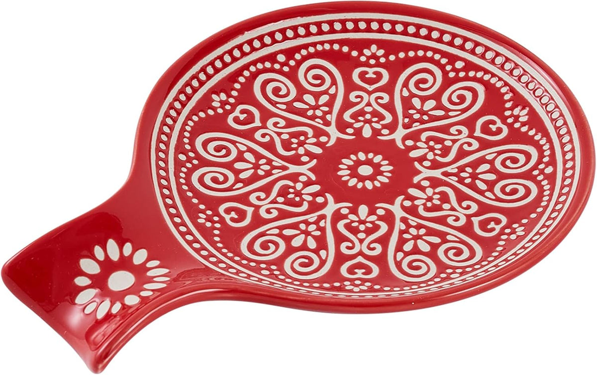 Ceramic Spoon Rest, Cooking Spoon Holder for Kitchen Counter/Stove Top/Dining Table Modern Farmhouse Decorative, Large (Red)