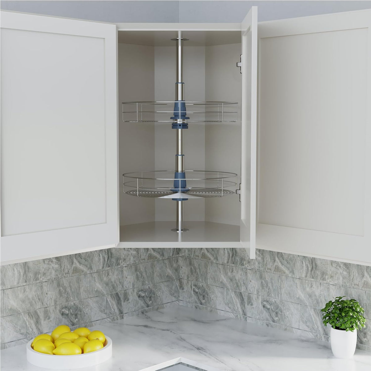 Dowell 18" Round Lazy Susan, 2 Shelves, Kitchen Wall Corner Cabinet Organizer (Chrome 4001 360D)